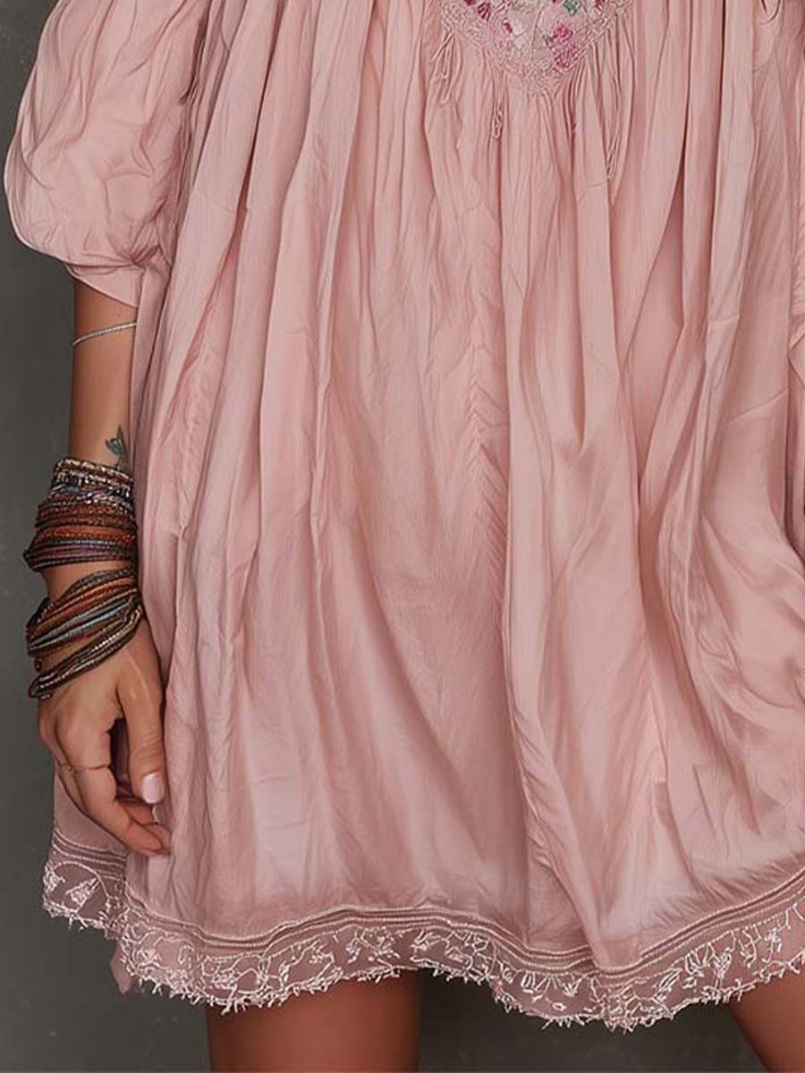 Romantic Vintage Embroidered Off-Shoulder Mini Dress