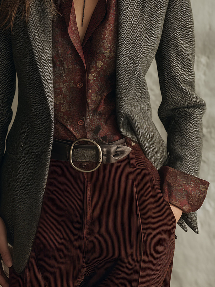 Retro Classic Herringbone Wool Slim Fit Blazer