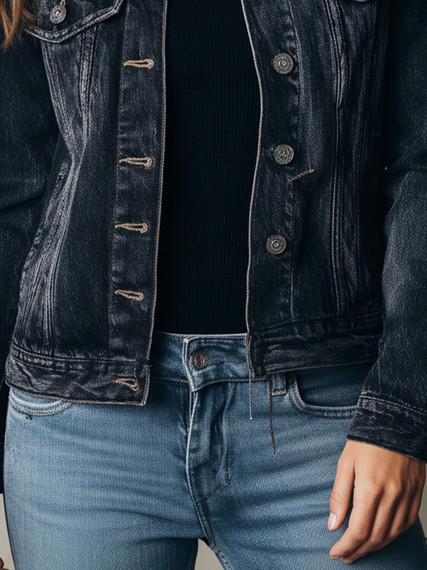 Classic Dark Blue Eco Fur Collar Denim Jacket