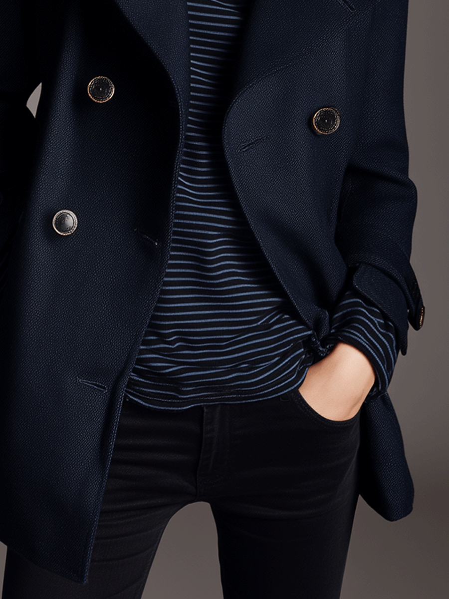 Classic Everyday Navy Double-Breasted Coat