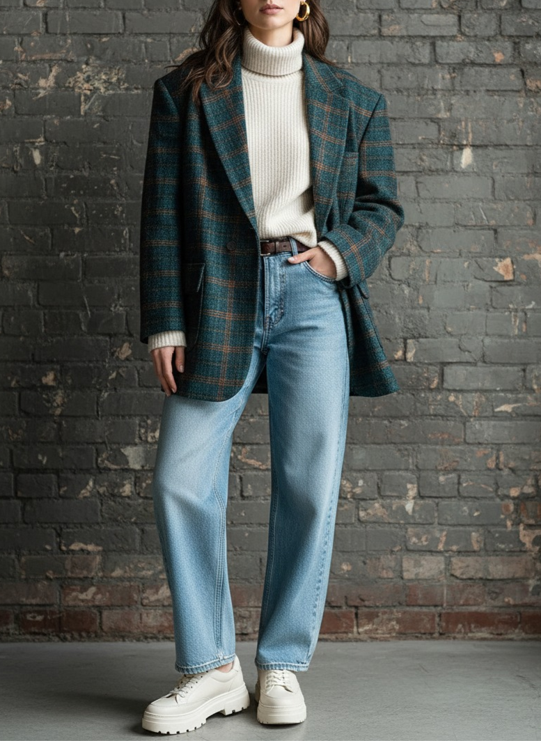 Checked Wool-Blend Overcoat