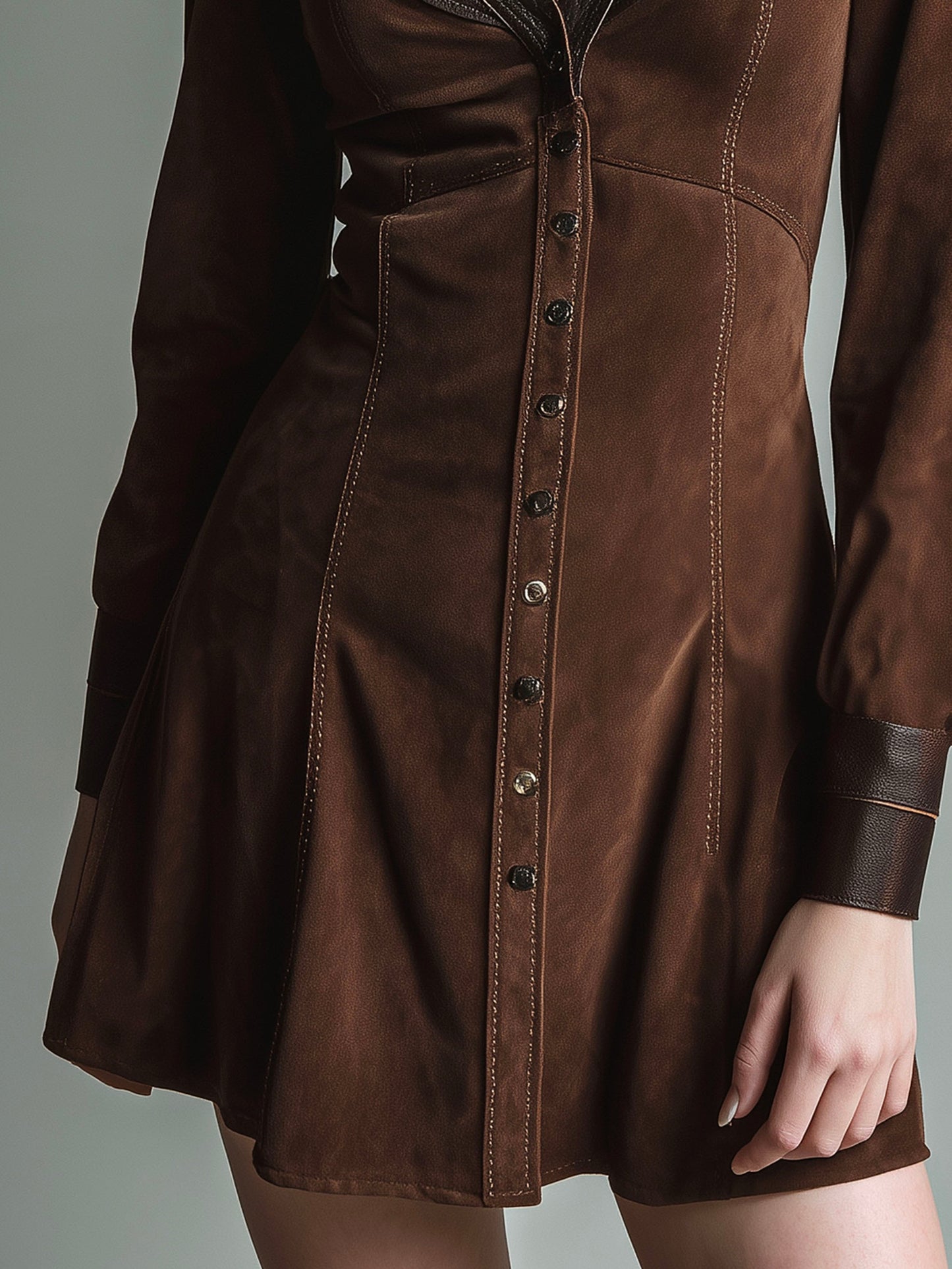 Vintage Western-Inspired Microsuede Mini Dress With Leather Details