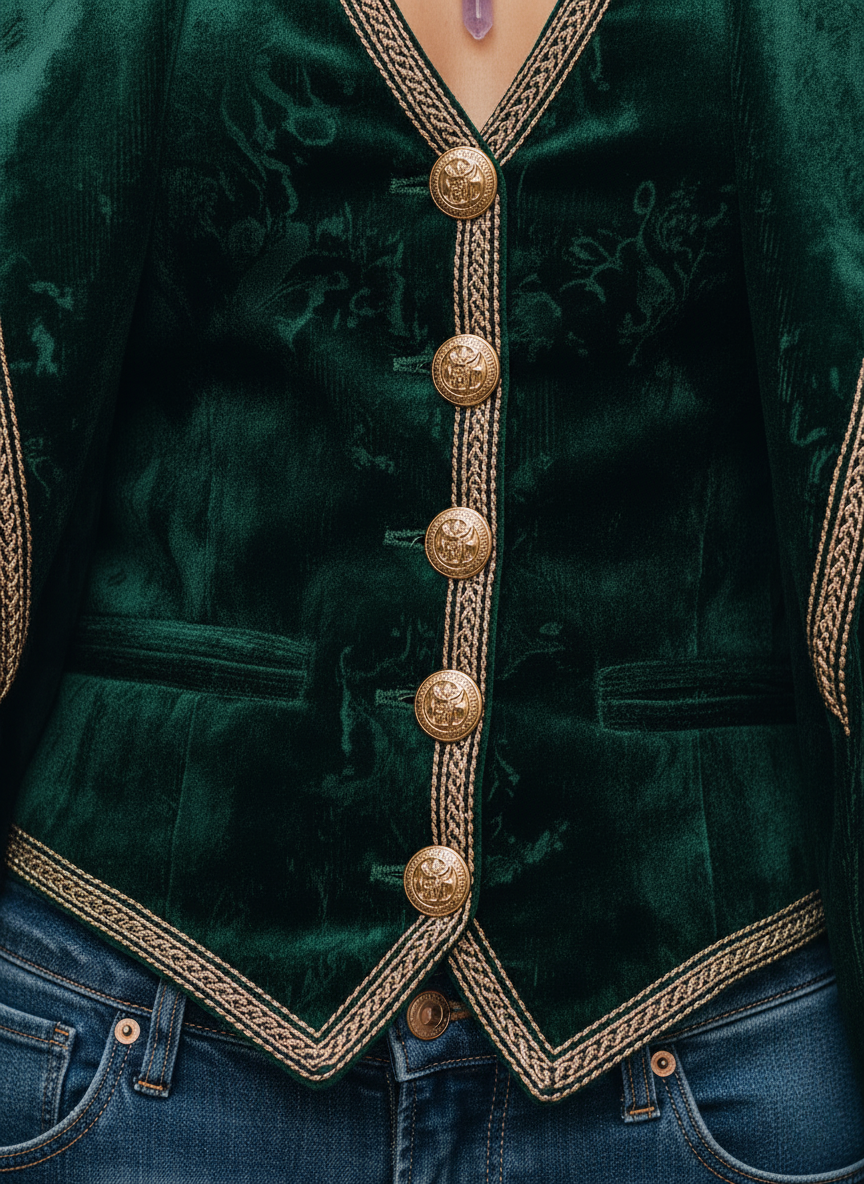 Emerald Regal Velvet Trimmed Two-Piece Set