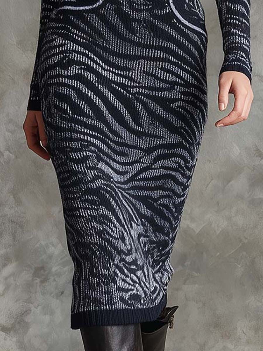 Zebra Jacquard Knit Bodycon Midi Dress