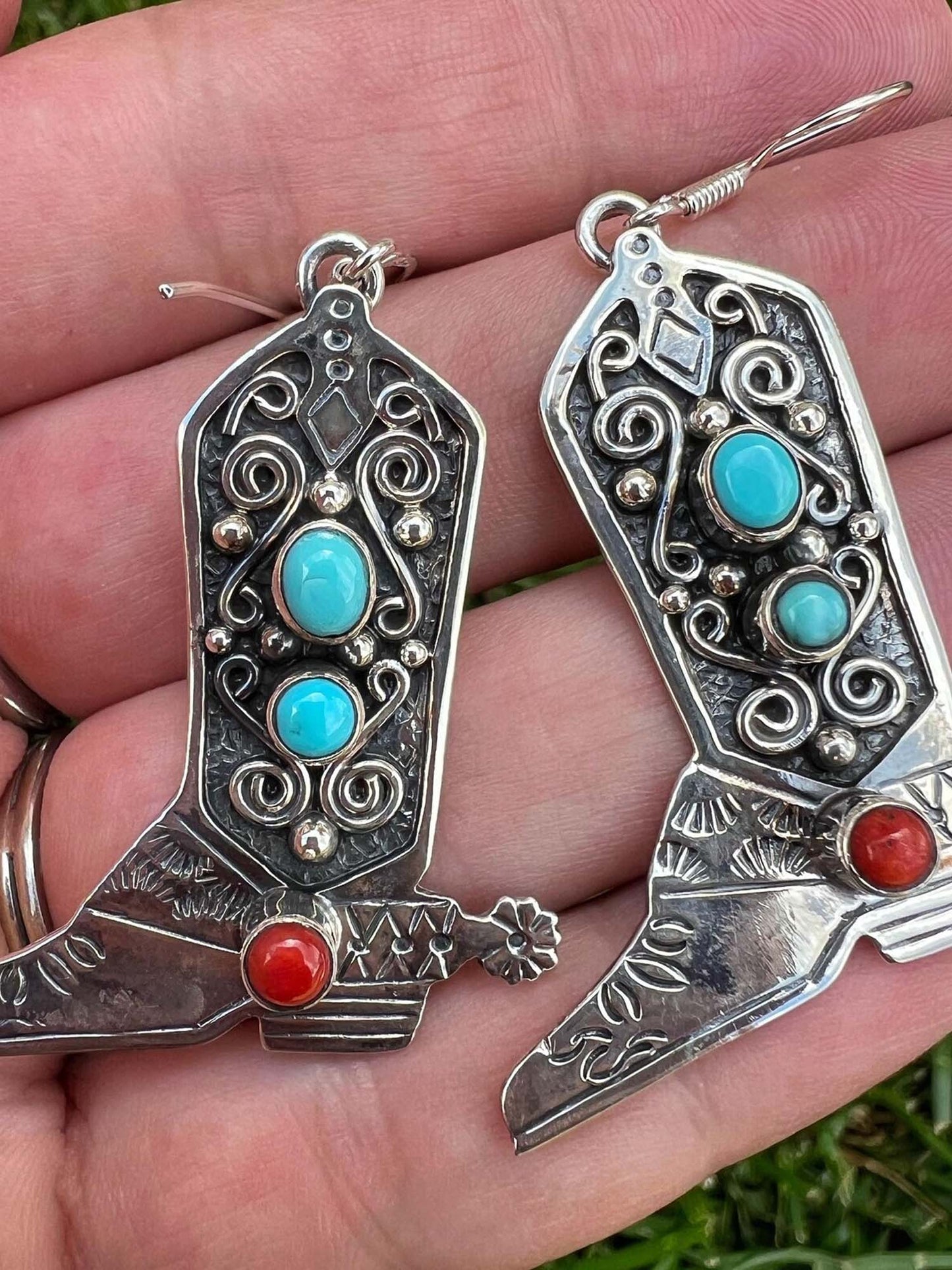 Vintage Two-Tone Turquoise Boots Western Cowboy Style Earrings