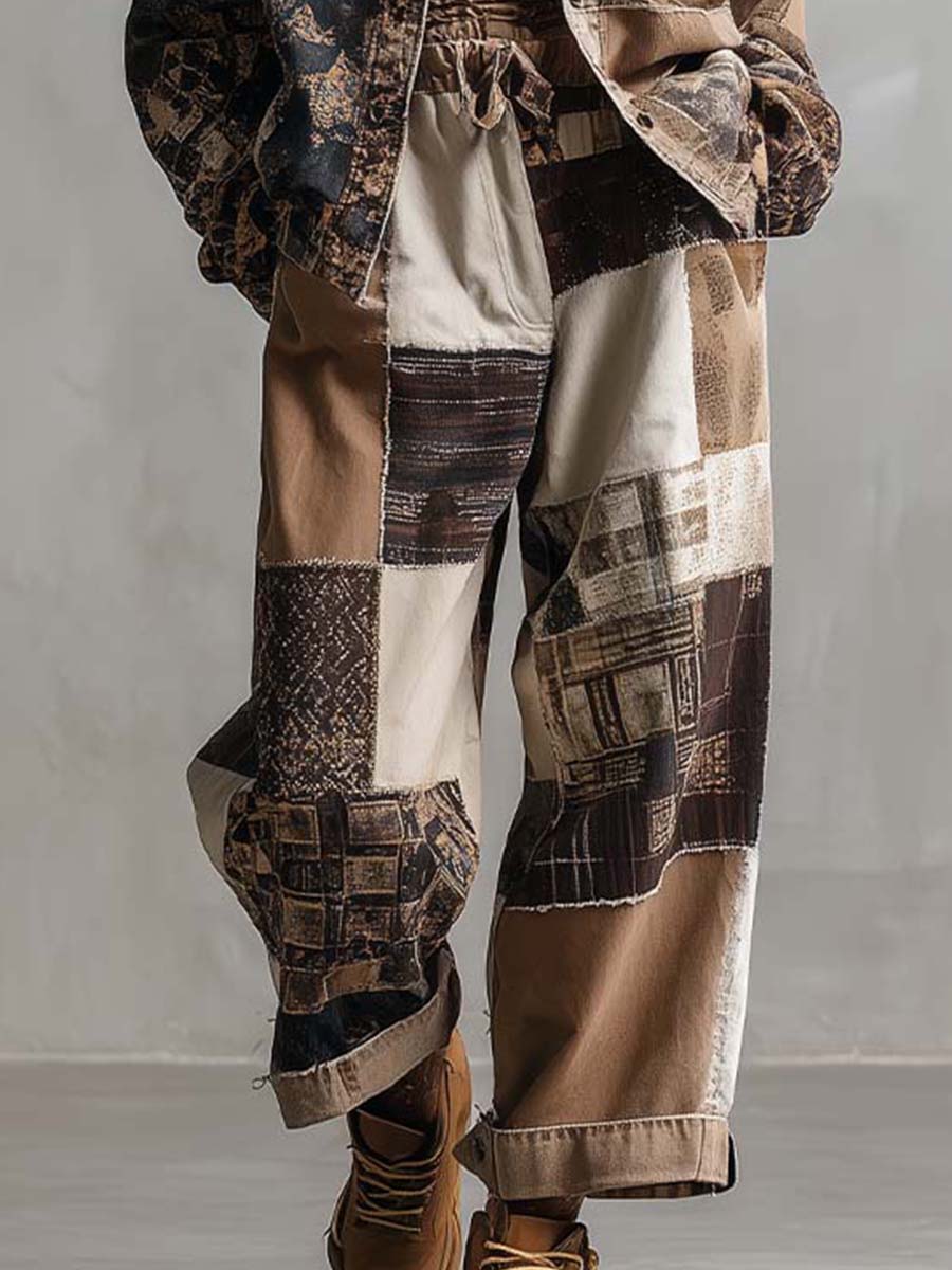 Patchwork Printed Utility Jacket & Pants Set