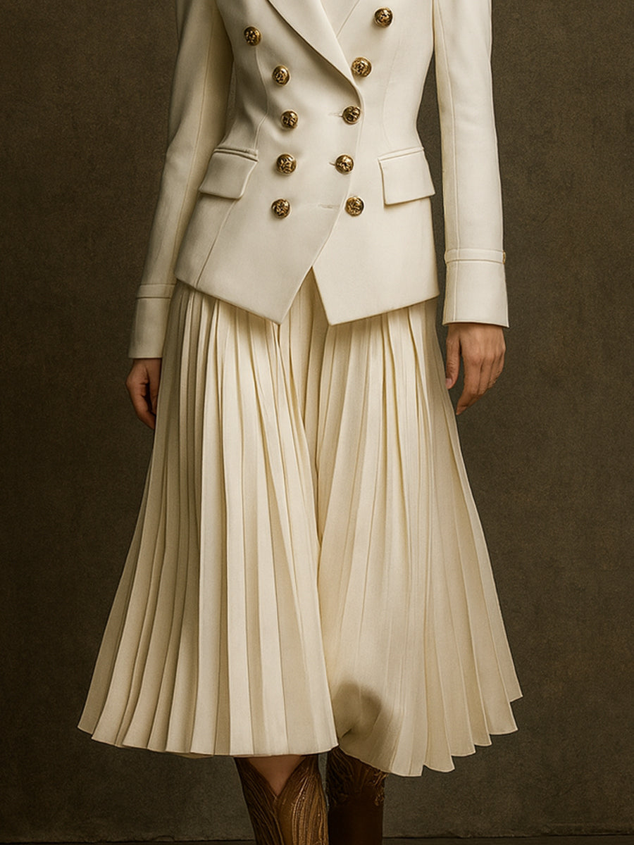 Retro Slim Lapel Double Row Metal Button Blazer