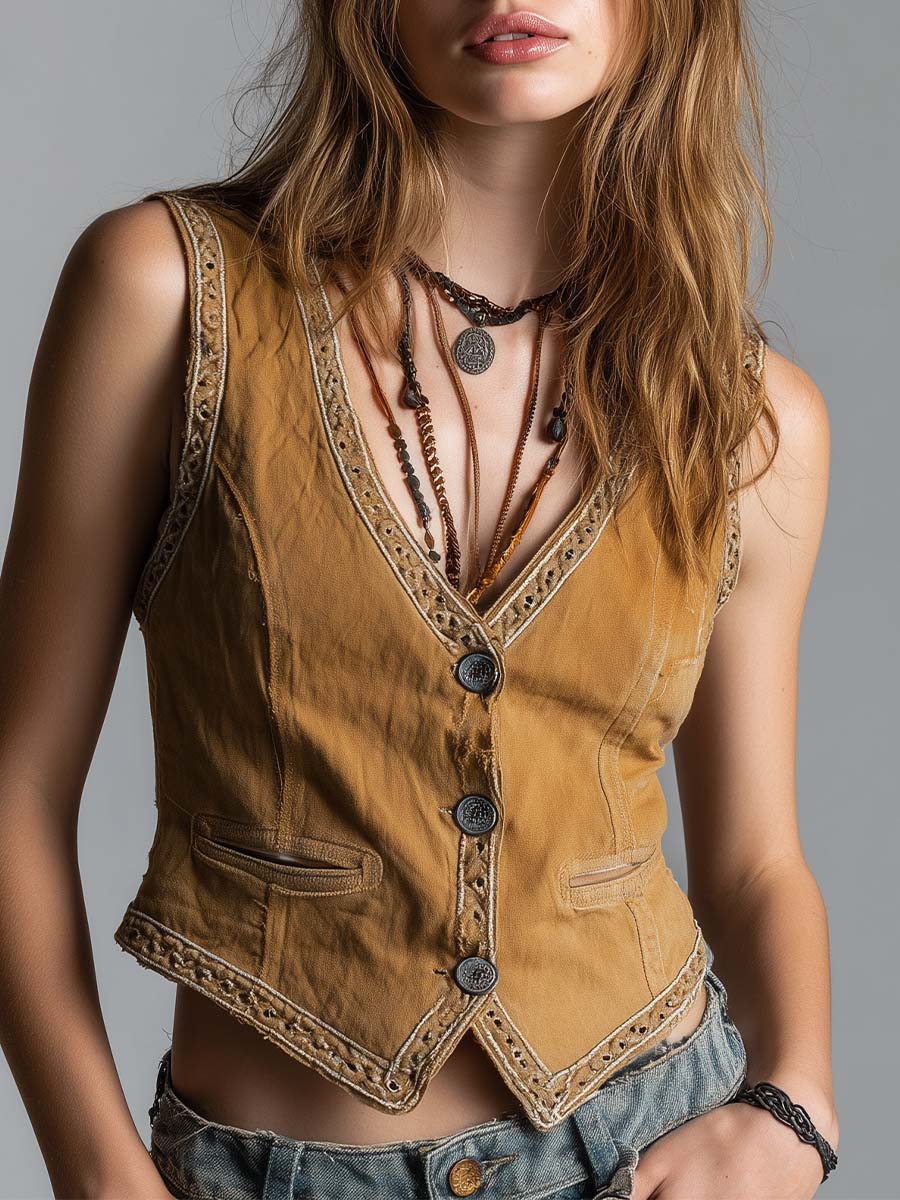 Western Bohemian Style Vintage Washed Vest