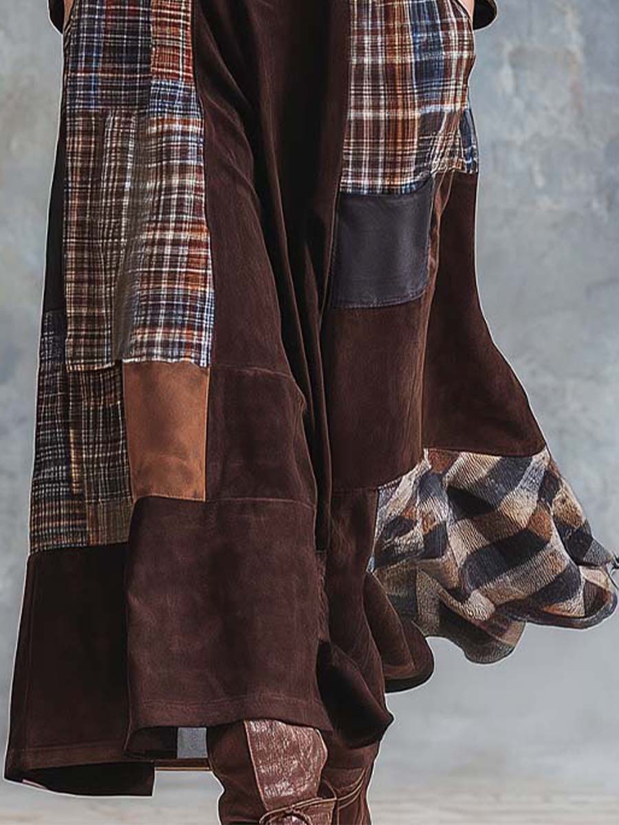 Vintage Patchwork Suede Maxi Dress