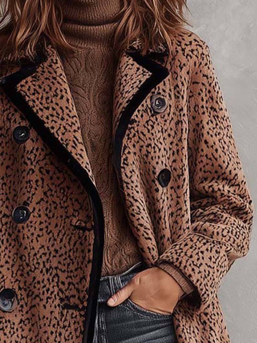 Contrast-trimmed Animal-print Textured-knit Coat