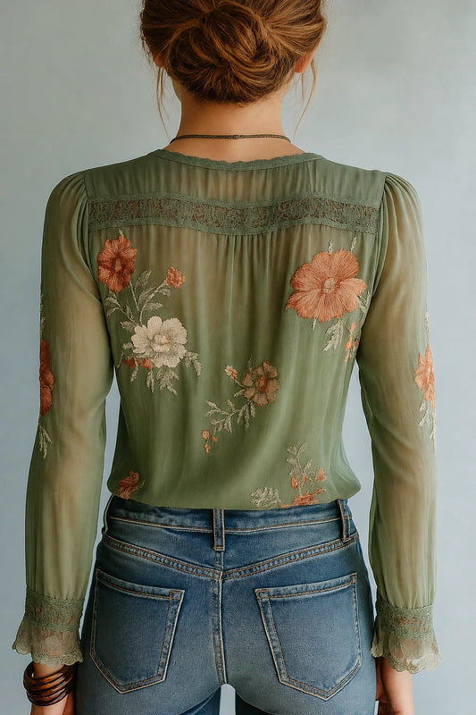 Bohemian Floral Printed Lace Blouse