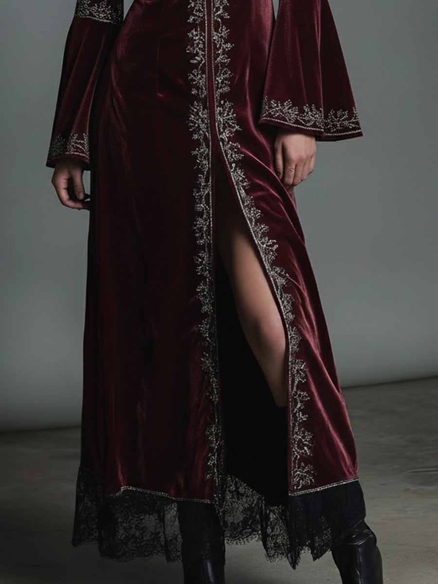 Romantic Drama Burgundy Velvet Opera Maxi Dress