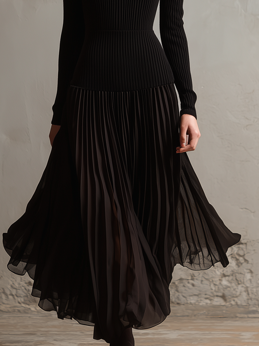 Vintage Knitted Chiffon Hem Midi Dress