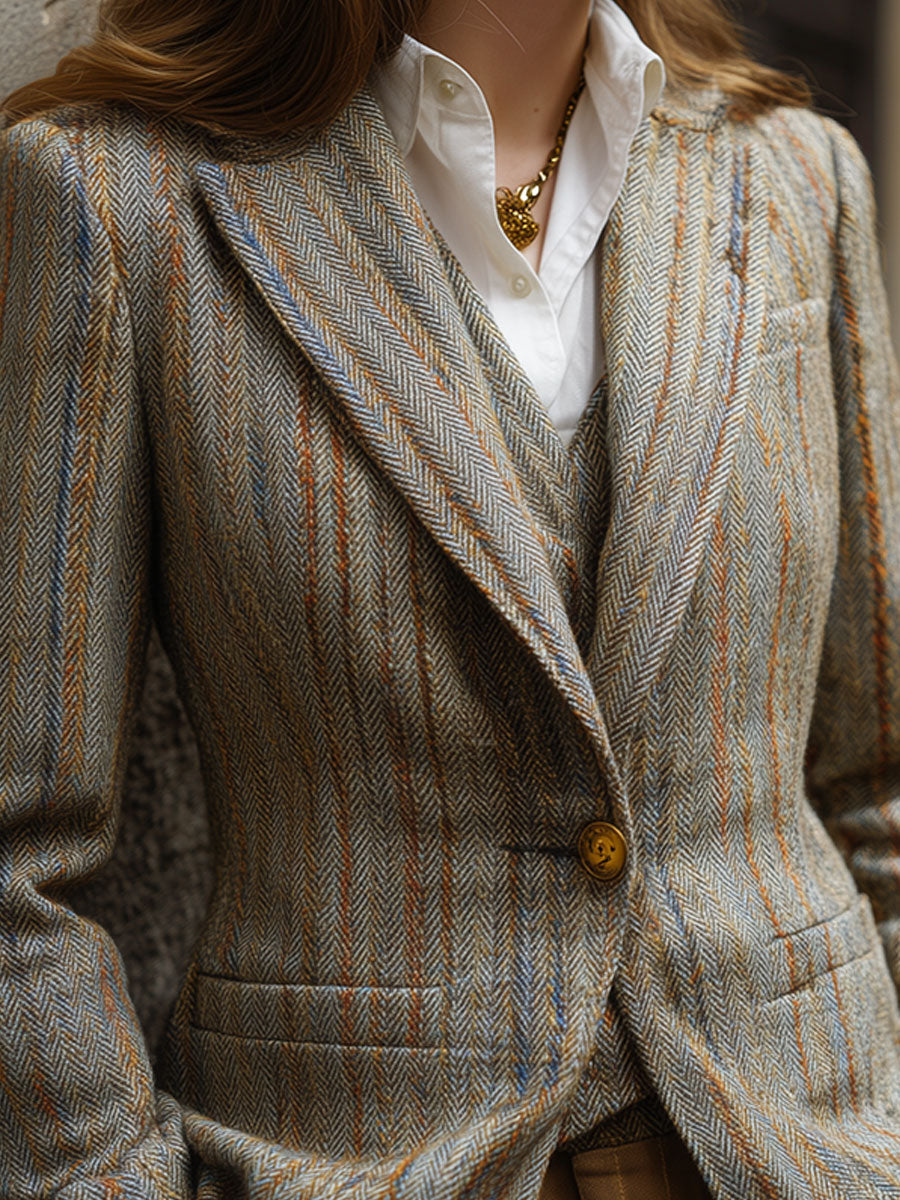 Vintage Tweed Herringbone Lapel Blazer