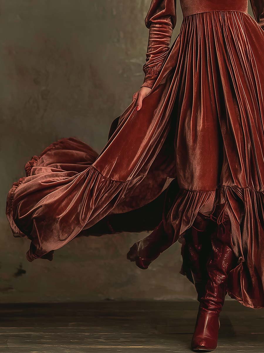 Elegant Bohemian Velvet Maxi With Draped Silhouette