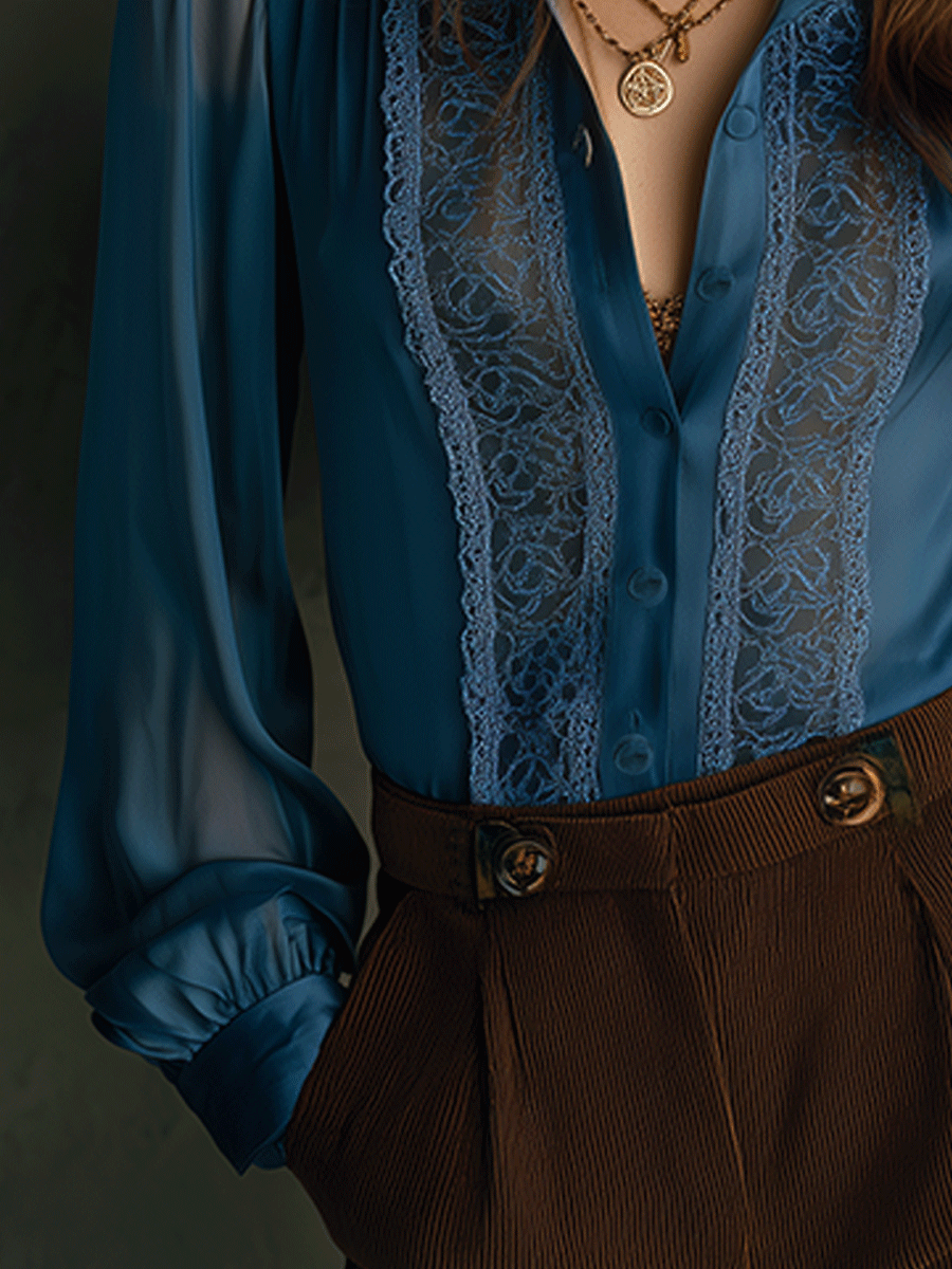 Retro Elegant Lace Flowing Long Sleeve Shirt