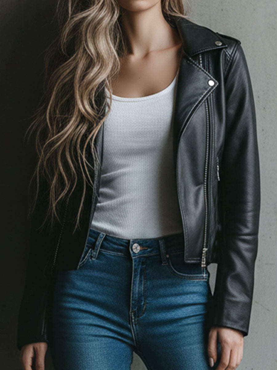 Classic Black Eco Leather Moto Biker Jacket