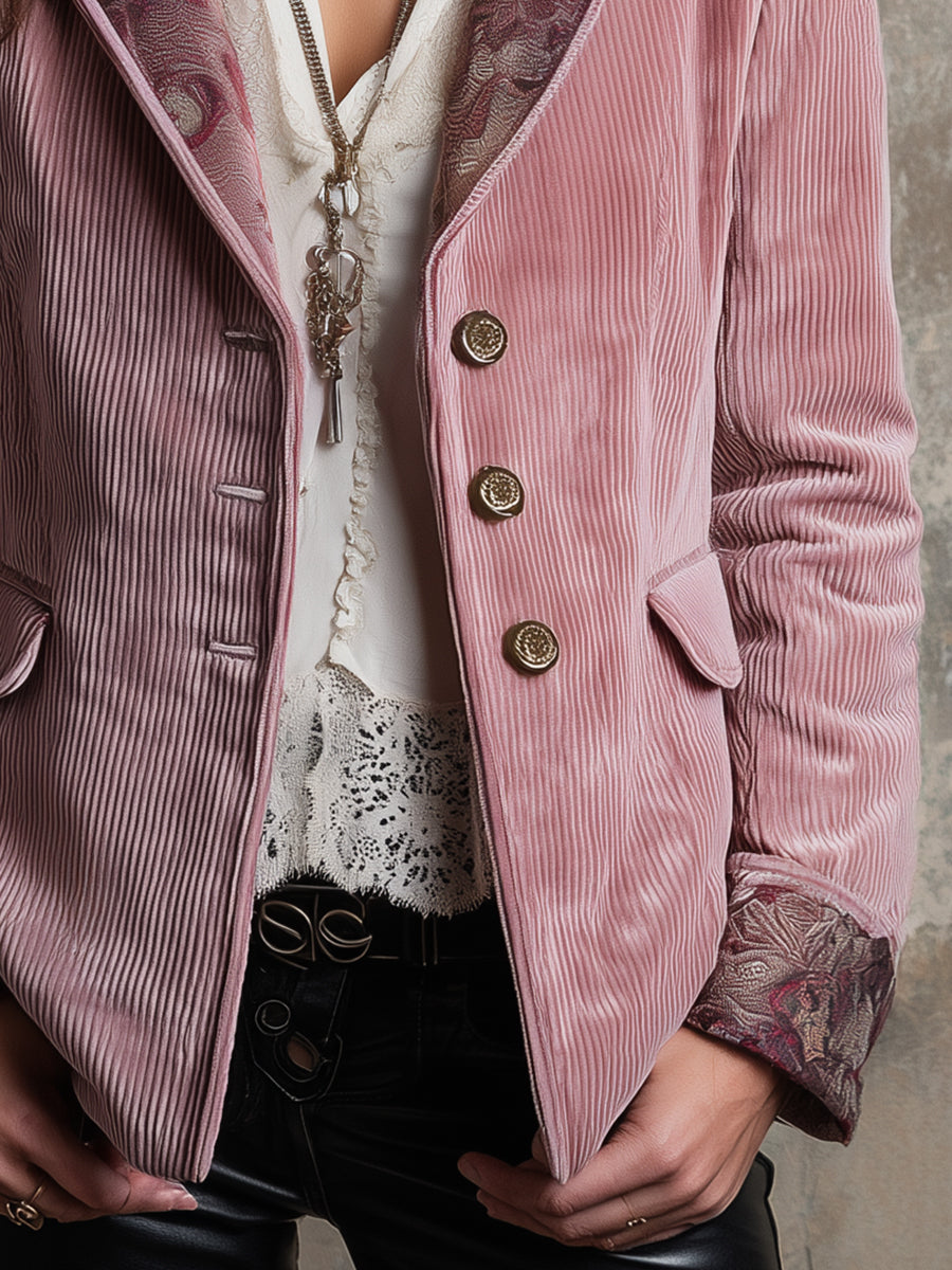 Quiet Luxury Corduroy Printed Lapel Blazer