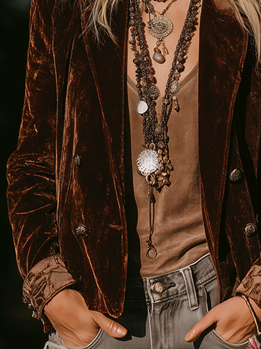 Bohemian Velvet Double-Breasted Blazer