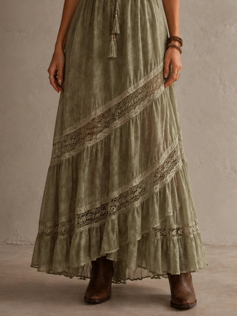 Sage Lace Tassel Maxi Dress
