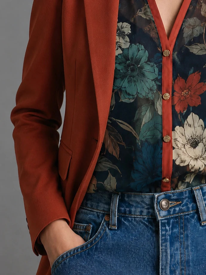 Terracotta Tailored Blazer with Gold Button Detail