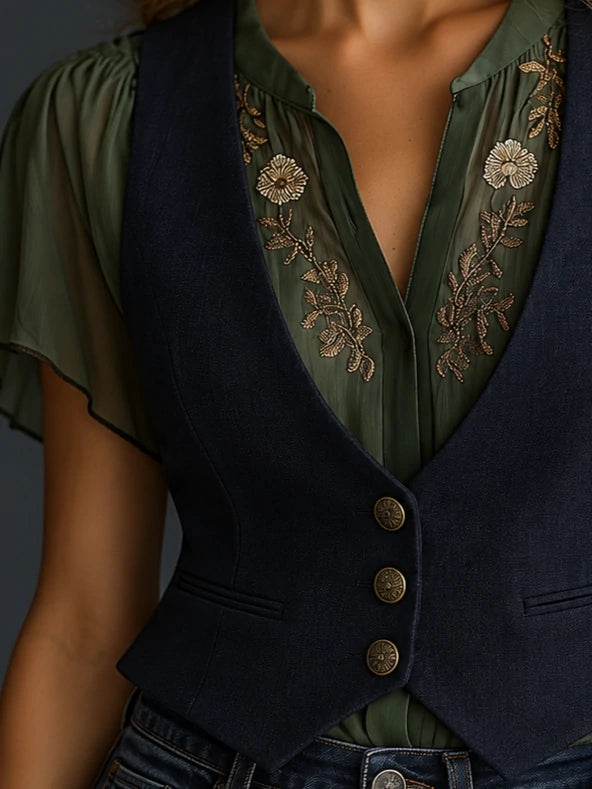 Ornate-Button Tailored Waistcoat