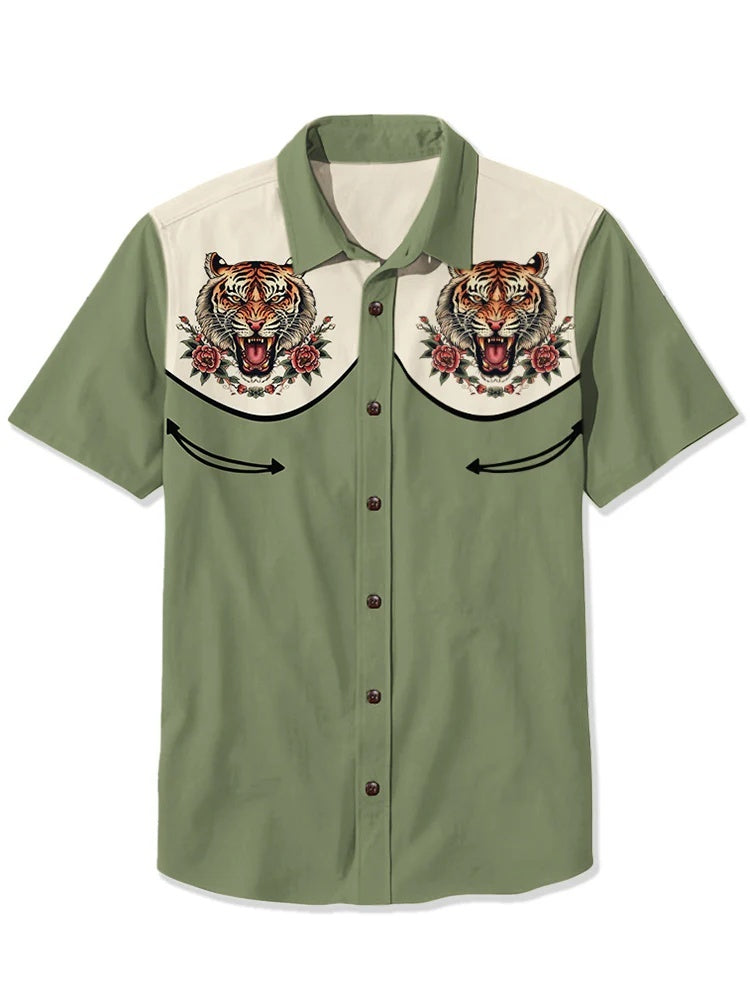 Retro tattoo Tiger - 100% Cotton Shirt