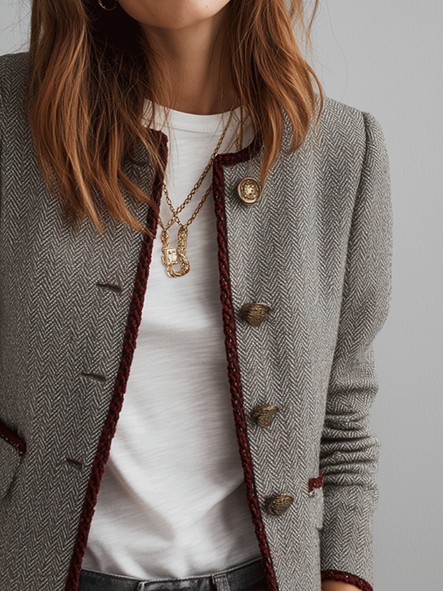 Vintage Tweed Contrast Trim Cropped Blazer