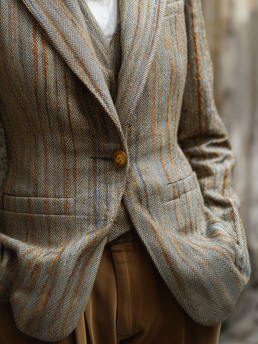 Vintage Tweed Herringbone Lapel Blazer