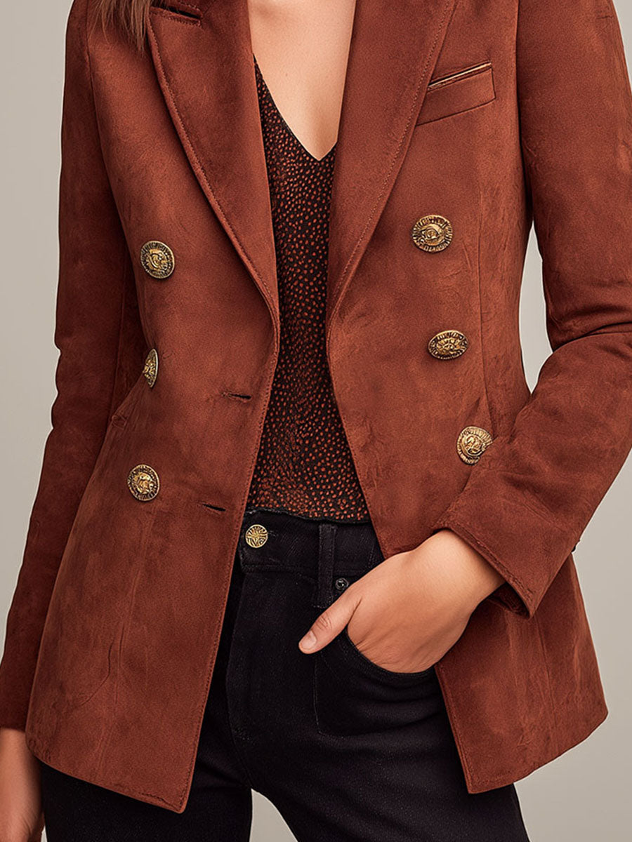 Vintage Double-Breasted Suede Blazer With Gold Buttons