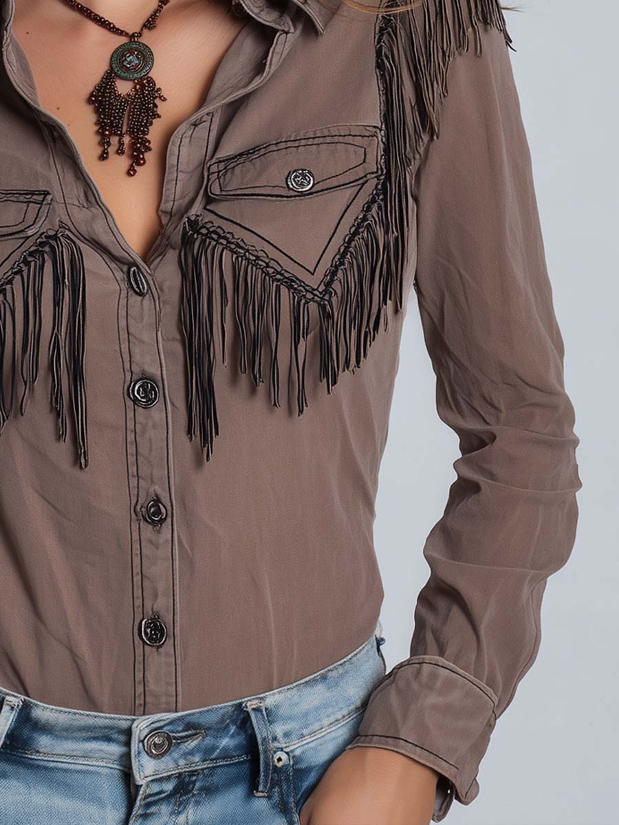 Retro Western Cowboy Style Fringed Blouse