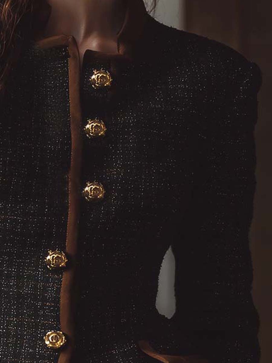 Vintage-Inspired Tweed Jacket With Contrast Trim And Gold Buttons