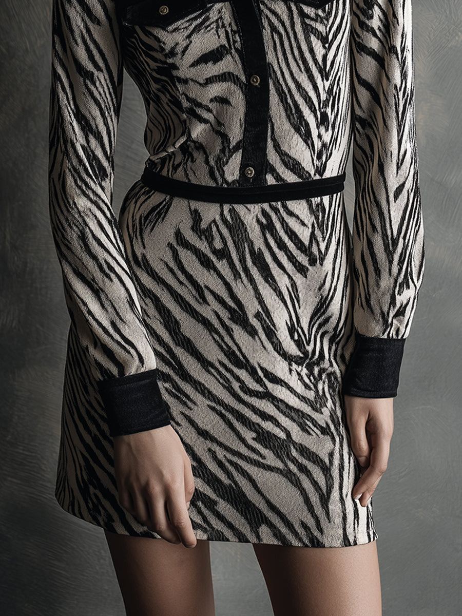 Vintage Glamour Zebra Jacquard Velvet Mini Dress