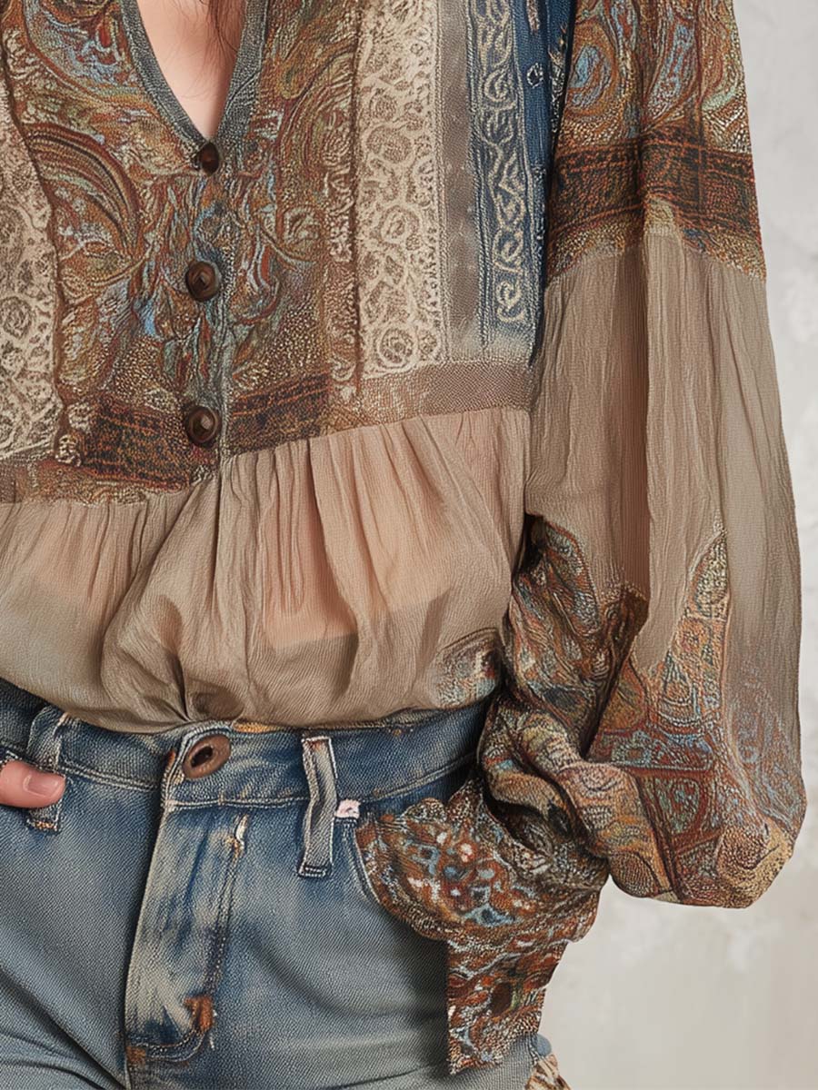 Vintage Boho Paisley Sheer Blouse