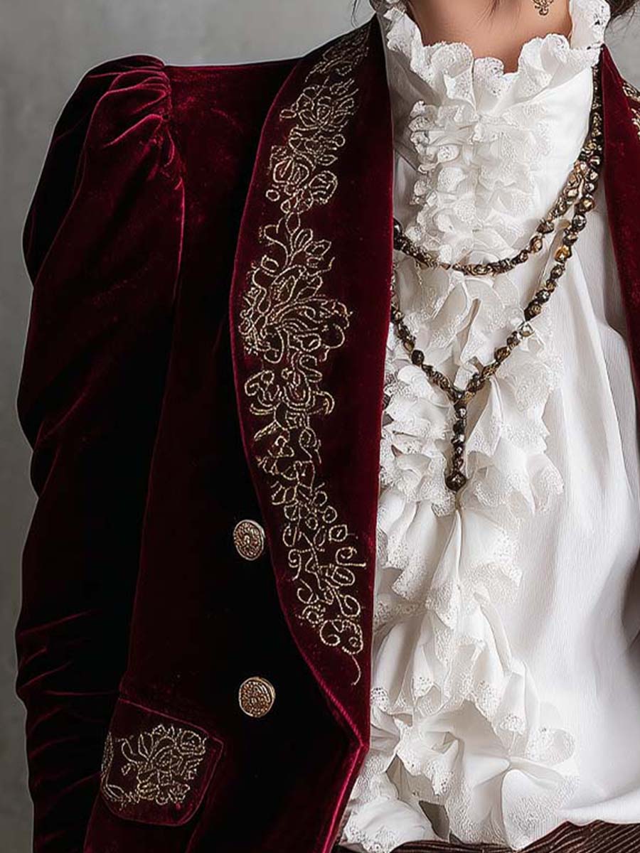 Baroque Embroidered Polyester Velvet Blazer