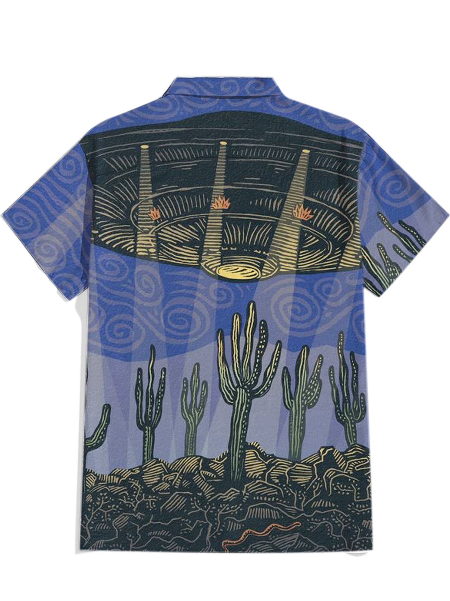 Cactus and UFO - 100% Cotton Cuban Collar Shirt