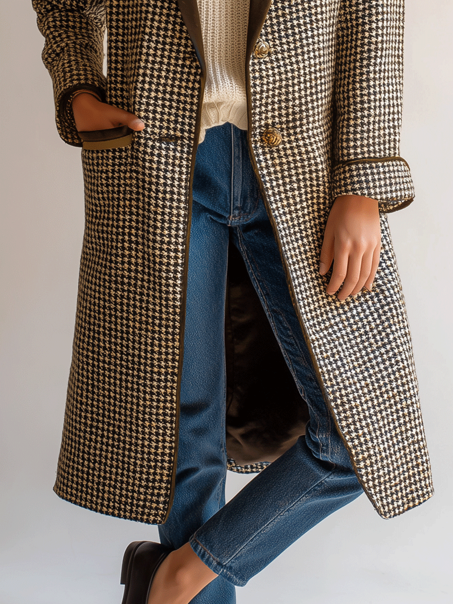 Retro Checked Double-Breasted Wool-Blend Overcoat
