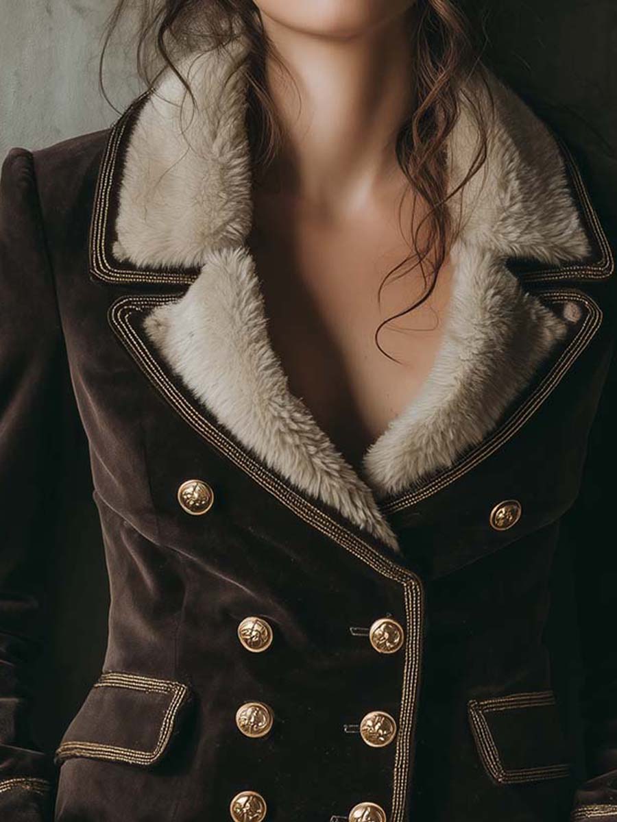 Velvet Double-Breasted Jacket With Full Fur Lining – Deep Espresso