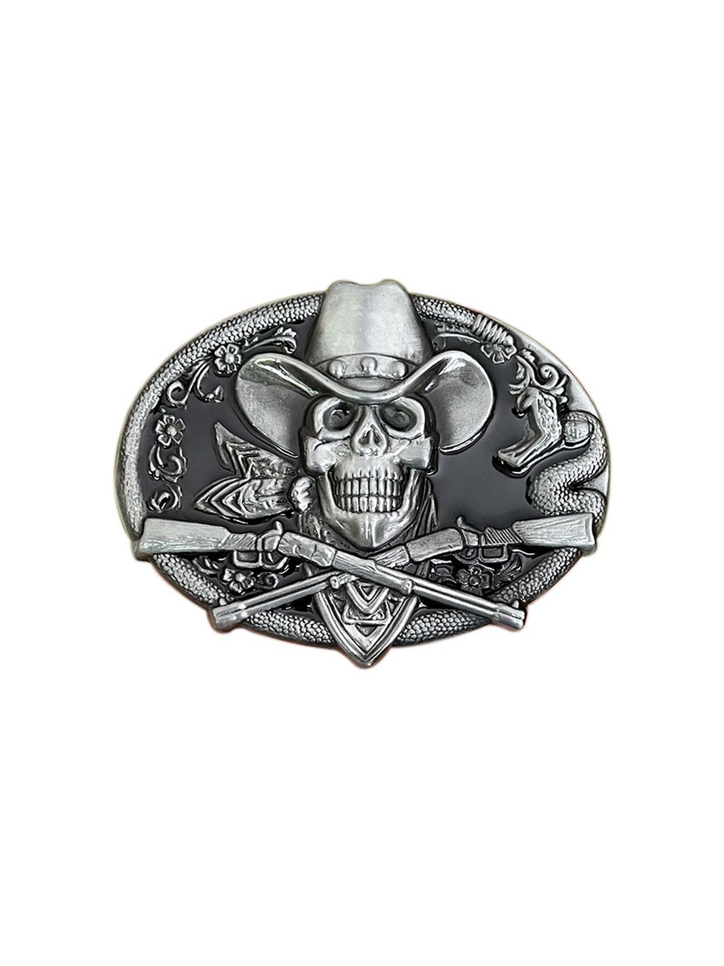 Western Cowboy Double Shotgun Skull Belt Buckle