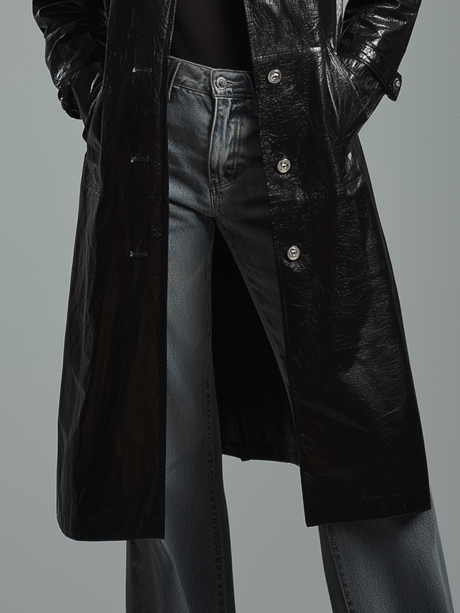 Vintage Sleek Patent Black Statement Coat