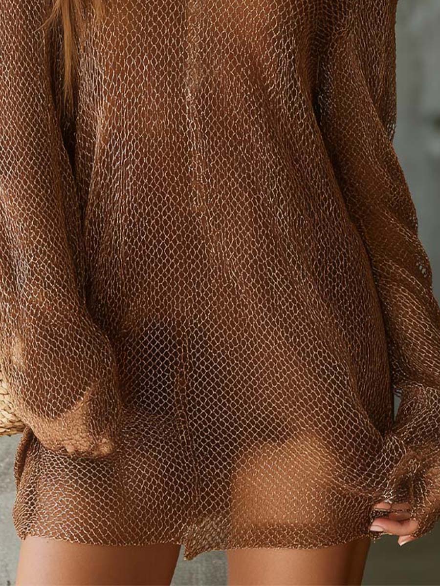 Boho Sheer Knit Off-Shoulder Mini Dress