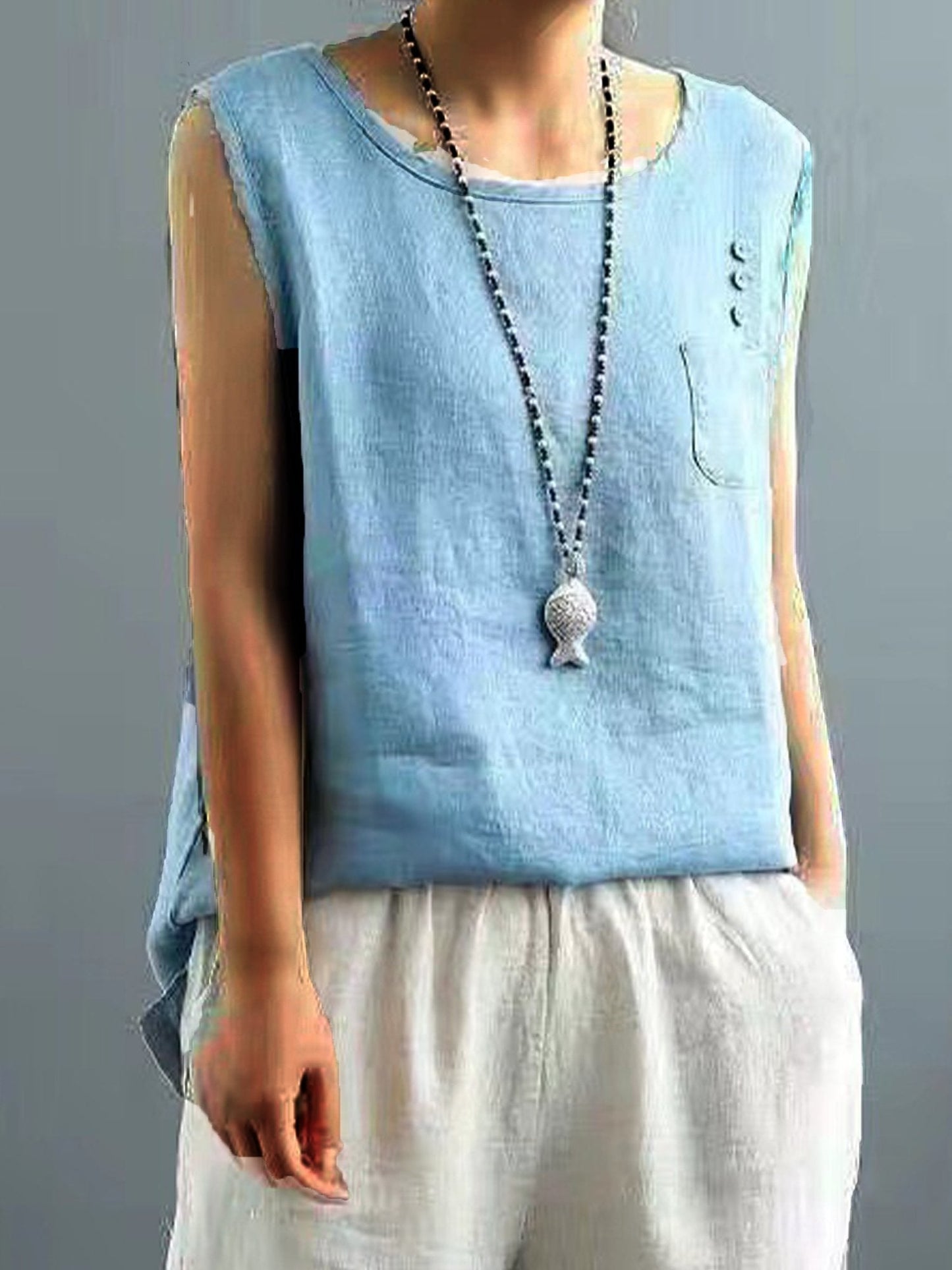 Women's Vintage Cotton Linen Solid Loose T-shirt