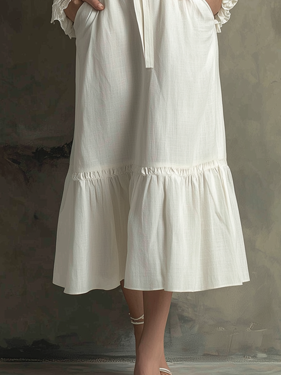 Retro Ruffle Neck Midi Dress