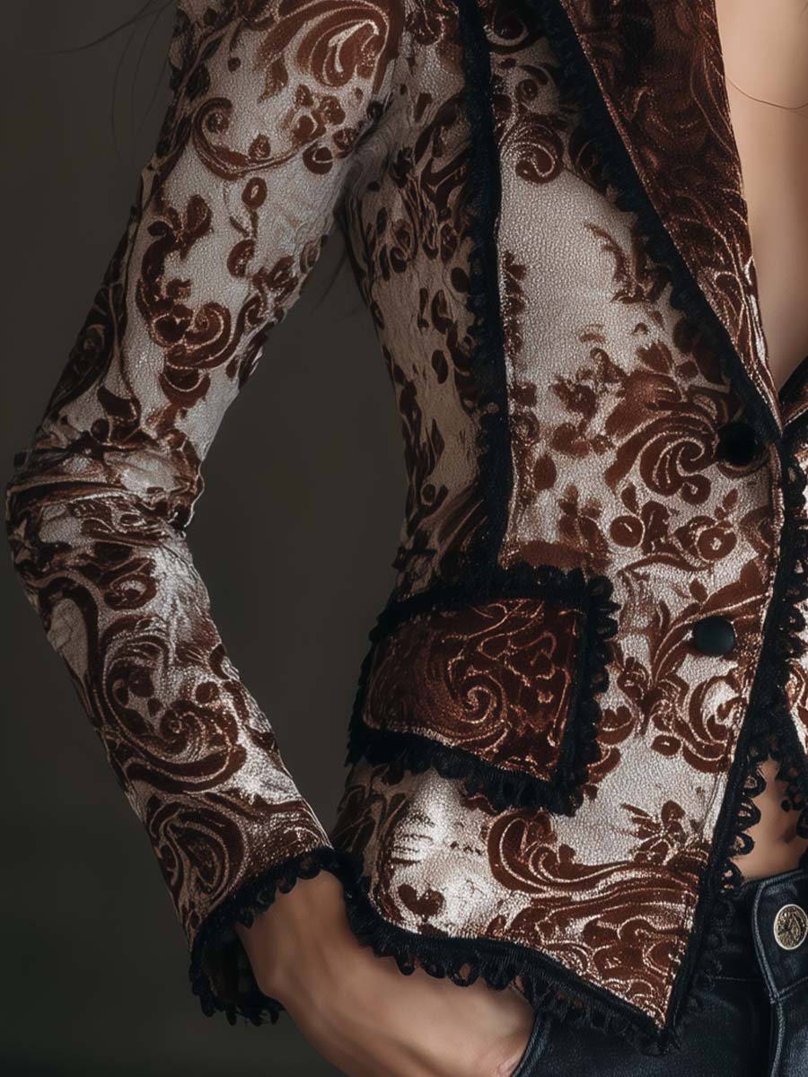 Cognac Ivory Baroque Velvet Blazer