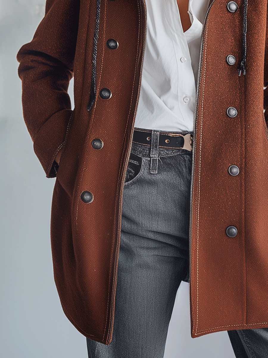 Tuscany Nomad Chestnut Wool Hooded Coat