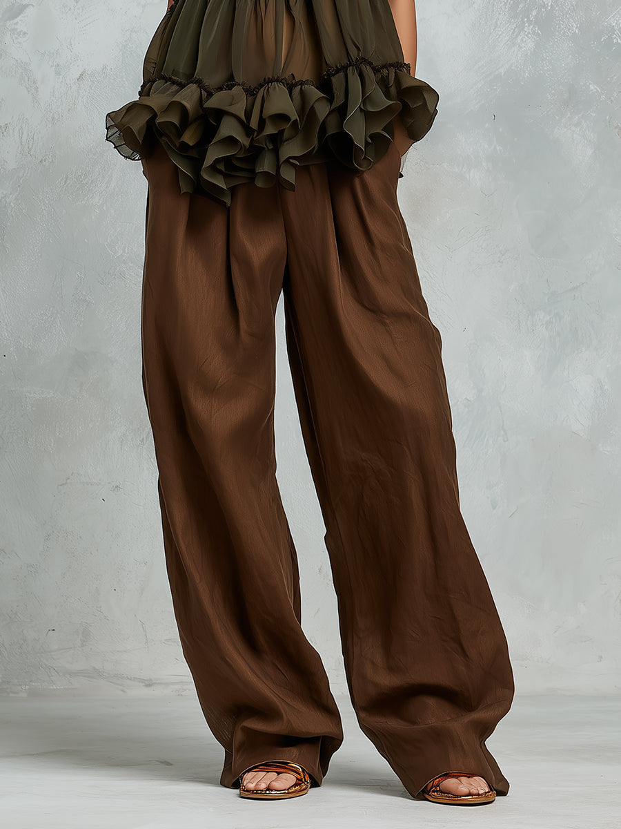 Vintage Double-layered Chiffon Sleeveless Blouse With Ruffles