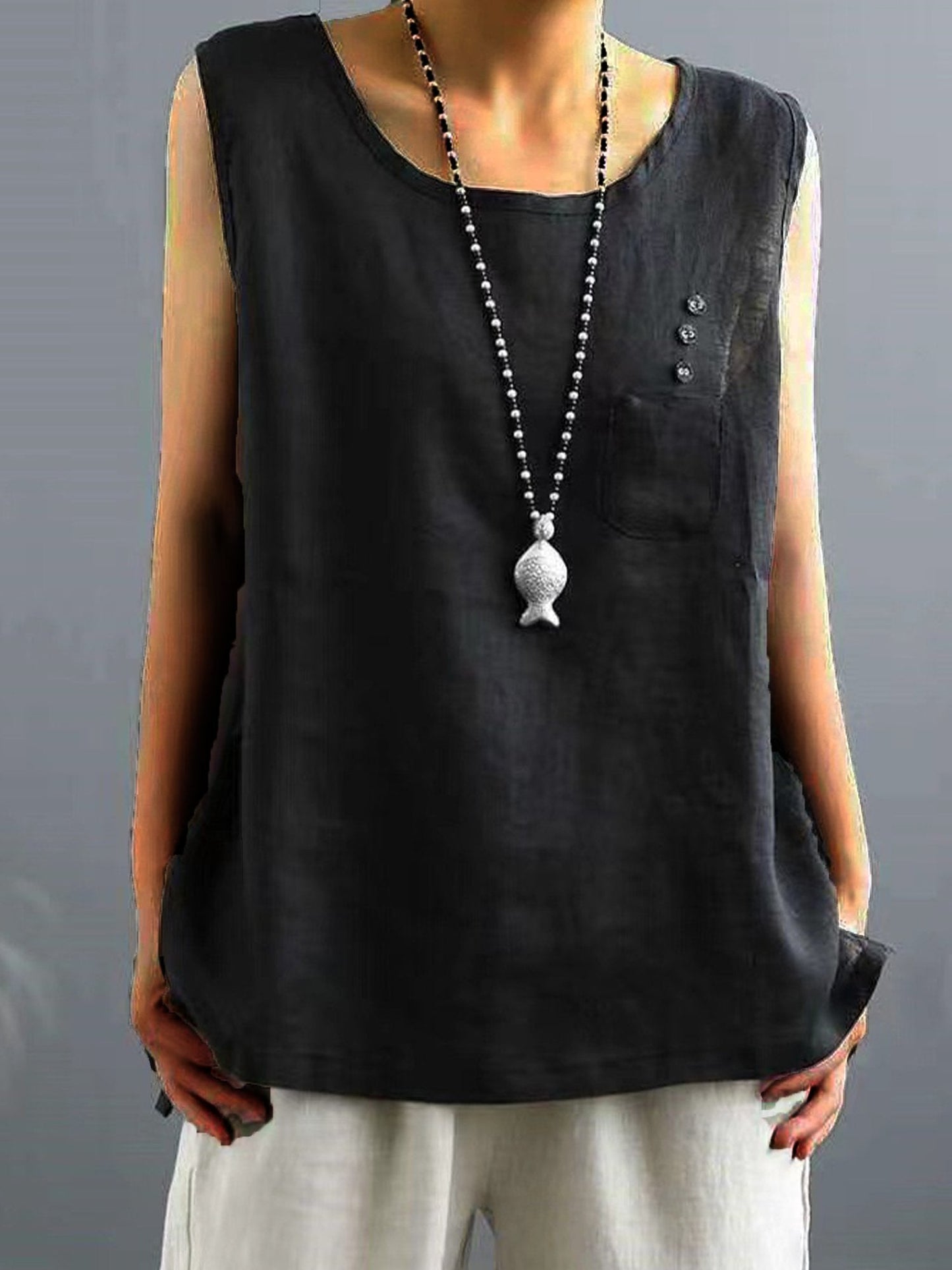Women's Vintage Cotton Linen Solid Loose T-shirt