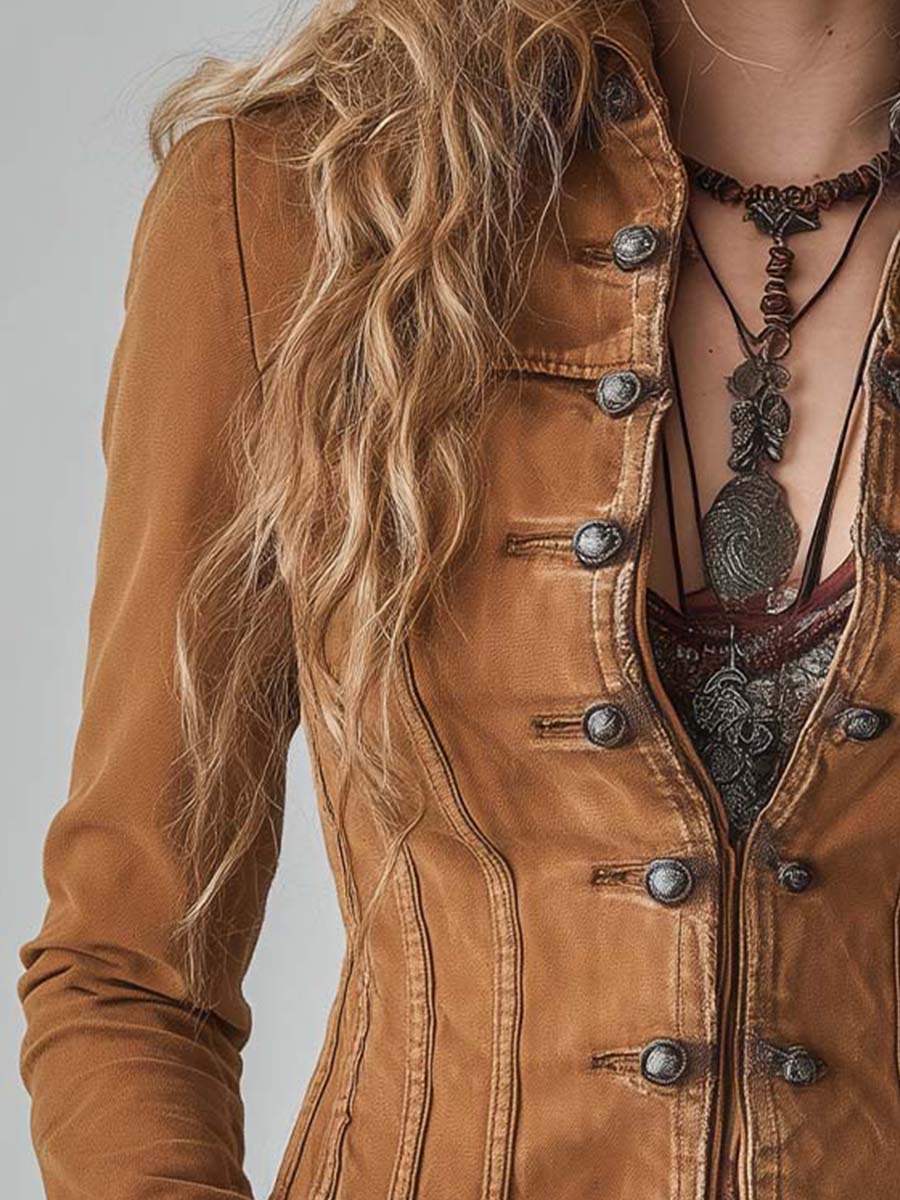 Bohemian Style Practical Washed Double-breasted Short Jacket