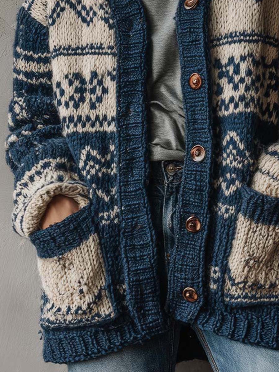 Retro Colorblock Chunky Knit Cardigan