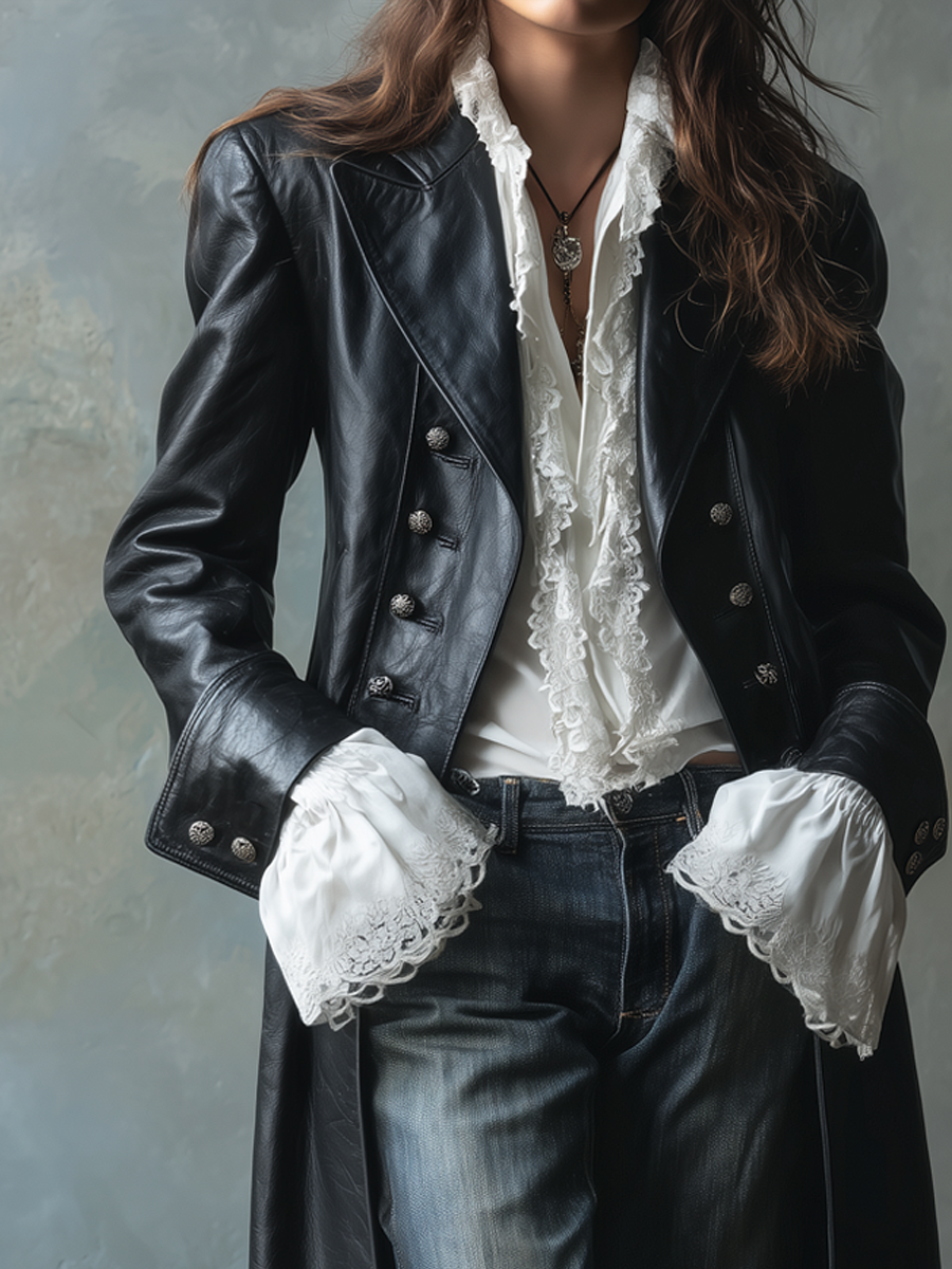 Vintage Button-down Faux Leather Long Jacket